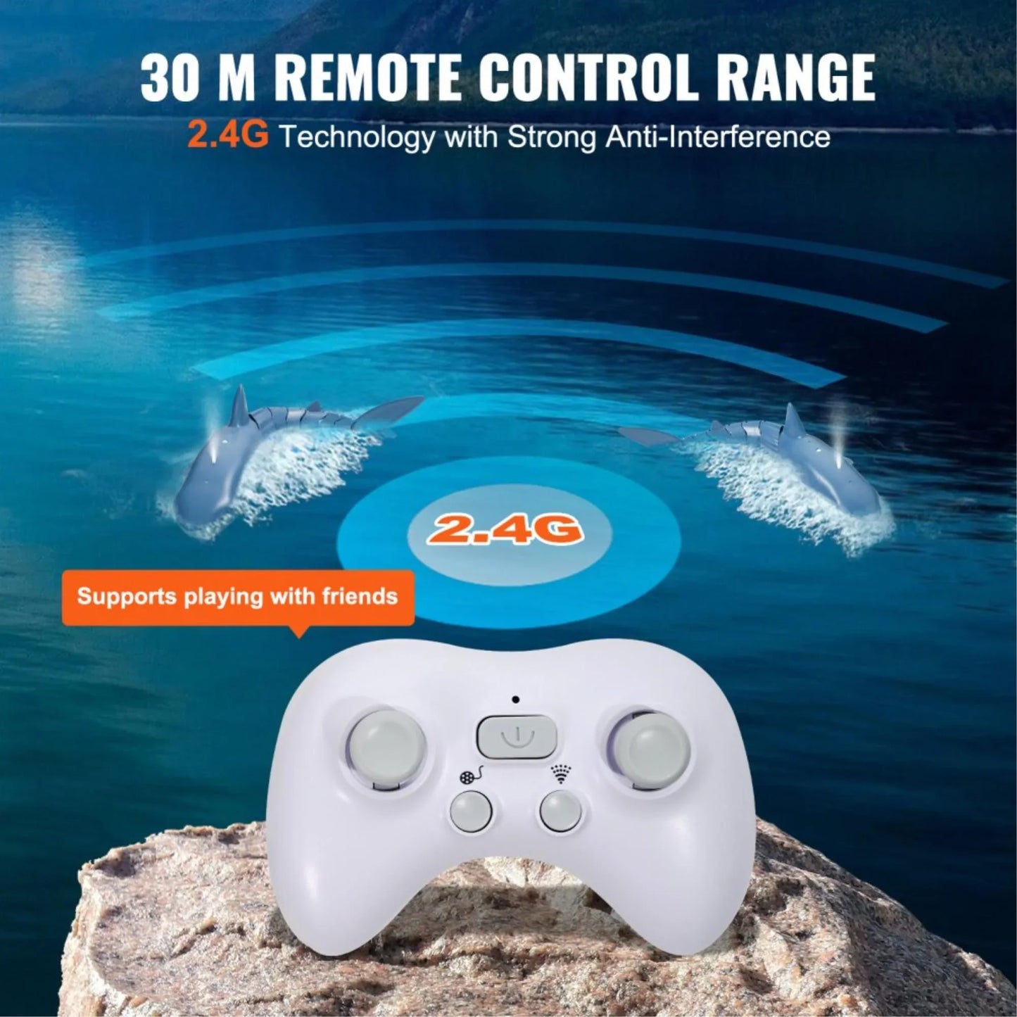 2.4Ghz Remote Control Shark Toys for Boys Girls,1:18 Scale High Simulation Shark for Pool, Electric RC Shark Fish Toys with Light & Spray Water Function for Kids Ages 6+,Blue