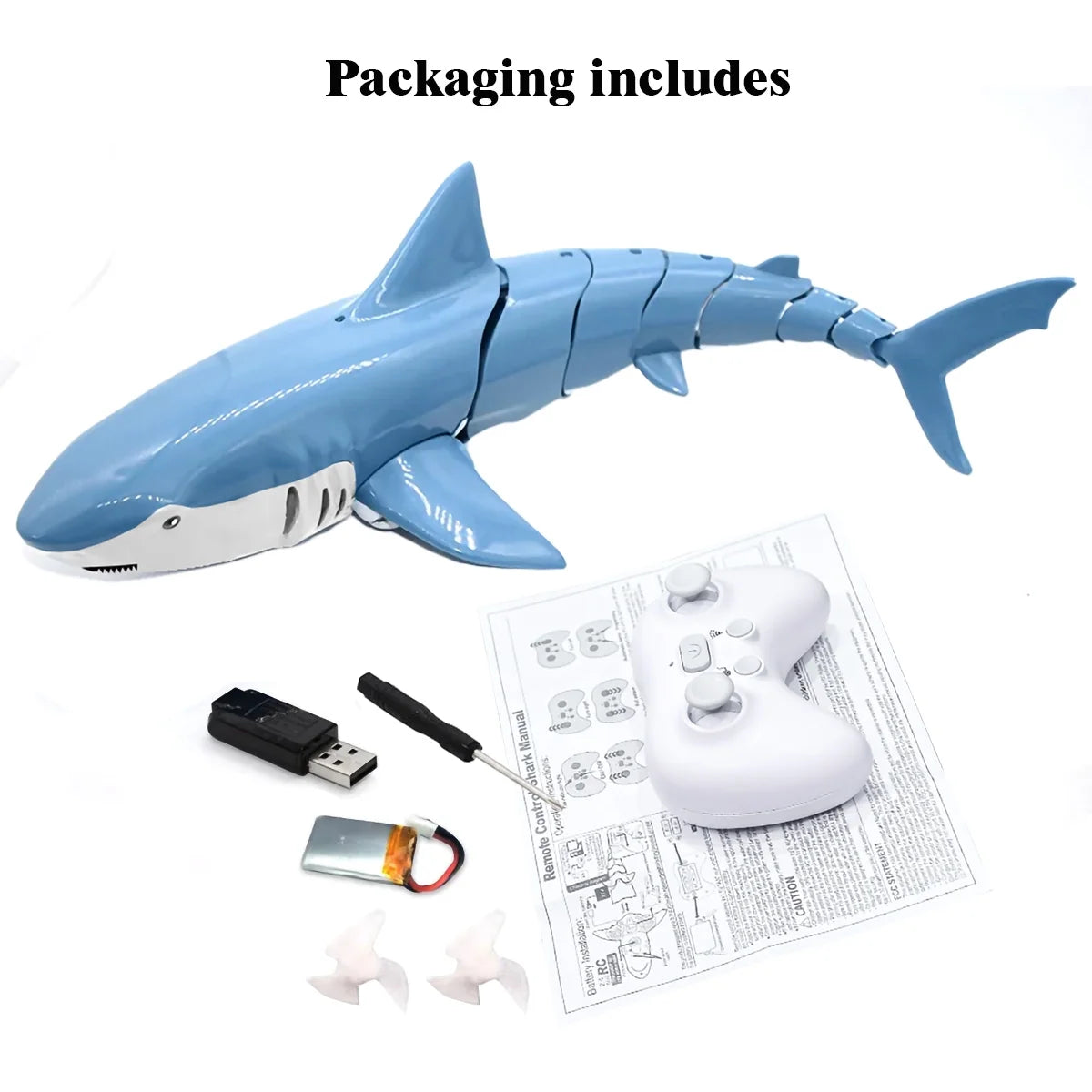 2.4Ghz Remote Control Shark Toys for Boys Girls,1:18 Scale High Simulation Shark for Pool, Electric RC Shark Fish Toys with Light & Spray Water Function for Kids Ages 6+,Blue