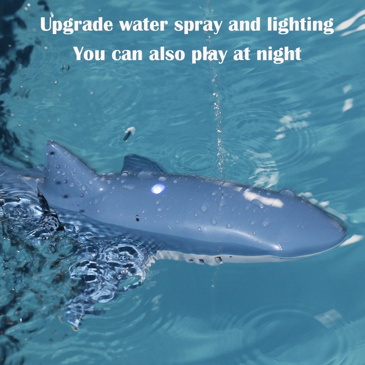 2.4Ghz Remote Control Shark Toys for Boys Girls,1:18 Scale High Simulation Shark for Pool, Electric RC Shark Fish Toys with Light & Spray Water Function for Kids Ages 6+,Blue