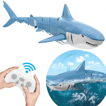 2.4Ghz Remote Control Shark Toys for Boys Girls,1:18 Scale High Simulation Shark for Pool, Electric RC Shark Fish Toys with Light & Spray Water Function for Kids Ages 6+,Blue