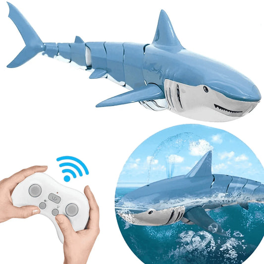 2.4Ghz Remote Control Shark Toys for Boys Girls,1:18 Scale High Simulation Shark for Pool, Electric RC Shark Fish Toys with Light & Spray Water Function for Kids Ages 6+,Blue