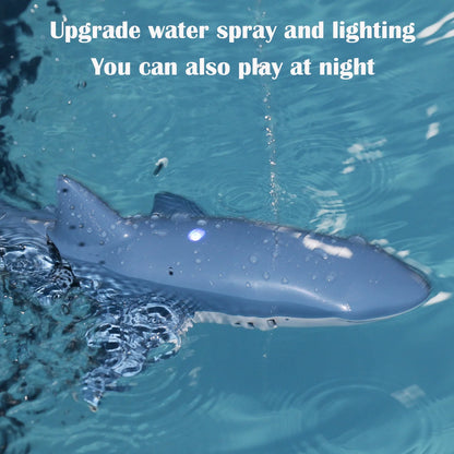 2.4Ghz Remote Control Shark Toys for Boys Girls,1:18 Scale High Simulation Shark for Pool, Electric RC Shark Fish Toys with Light & Spray Water Function for Kids Ages 6+,Blue